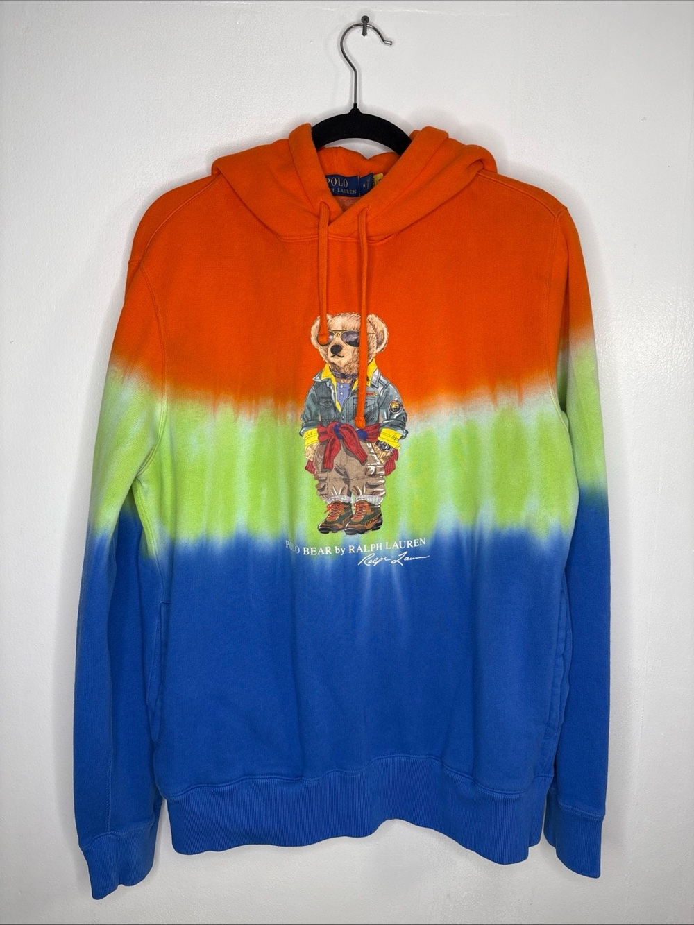 Polo Ralph Lauren Tie Dye Expedition Bear Pullover Fleece Hoodie Sweatshirt M